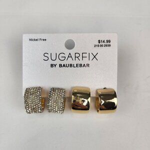 SUGARFIX by BaubleBar Hoop Earrings Wide Chunky Gold Tone Pave Crystals Set of 2
